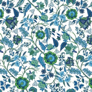 Chintz greens blues, Chinoiserie, Jacobean florals, Victorian