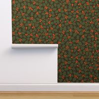 547 - Large  scale Holly and berries for Christmas decor, festive crafts, orange berries and sage green leaves,  for cute kids xmas apparel and  crafts. Great for tea towels, tablecloths, Christmas placemats, Xmas table runners, and home decor for the fes