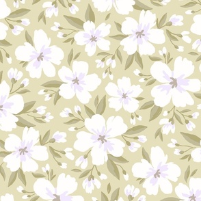 Vintage floral pattern beige-violet 1 