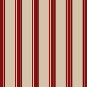 14"  Vertical Dark Red  vintage christmas Stripes on Sand Beige