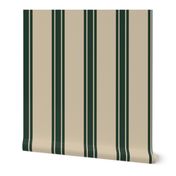 14" Vertical Dark Green vintage christmas Stripes on Sand Beige
