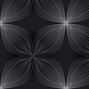 Geometric hydrangea. Art deco flower. Grey on black.