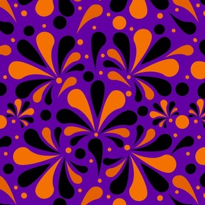 Halloween Swirls in Black Pumpkin on Purple Large Scale