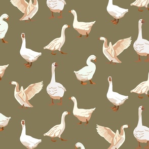 Geese on sage green - large format