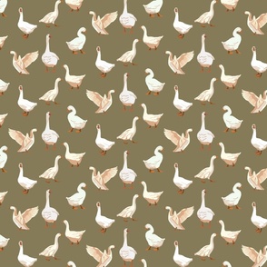 Geese on sage green - small format