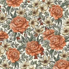 Victorian Flowers Romantic Scenery / Color Version / Small Scale