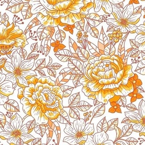 Victorian Flowers Romantic Scenery / White Version / Medium Scale