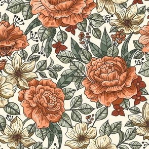 Victorian Flowers Romantic Scenery / Color Version / Medium Scale