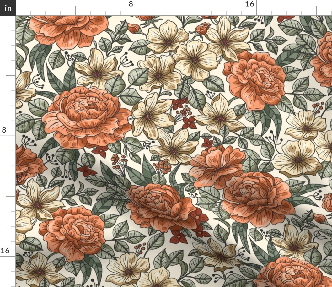 Victorian Flowers Romantic Scenery / Color Version / Large Scale
