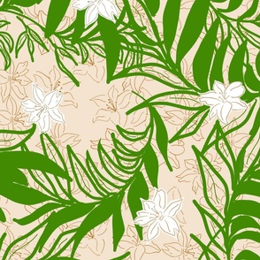 Retro Floral - white flowers on beige background