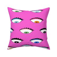 Evil Eyes Multi Colored on Hot Pink