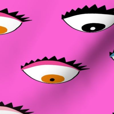 Evil Eyes Multi Colored on Hot Pink