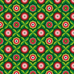 Normal scale • Green and red retro flowers