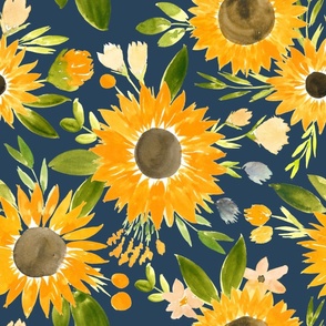 sunflower fields for fall on navy - large