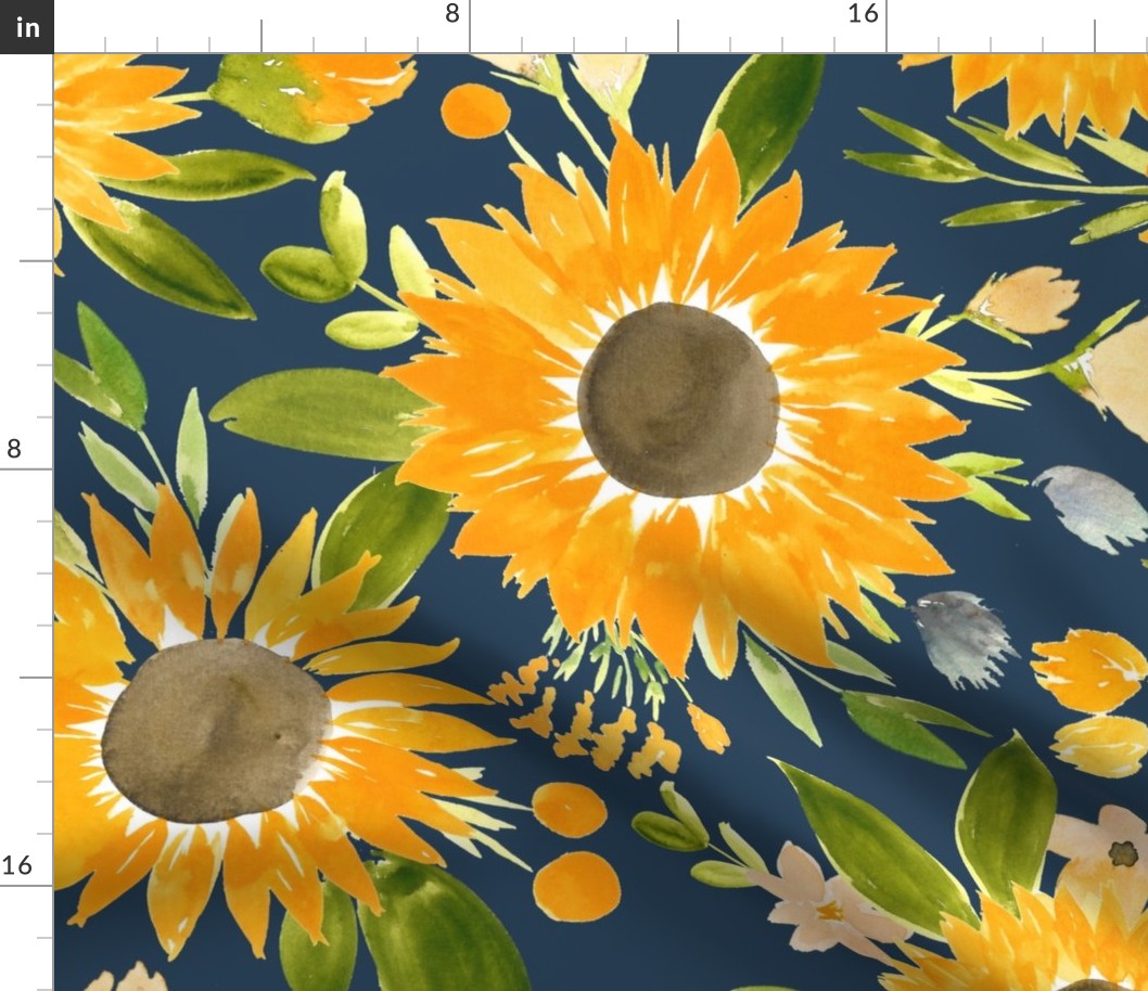 sunflower fields for fall on navy - large