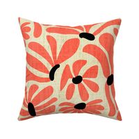 Retro Whimsy Daisy- Flower Power on Eggshell - Coral Floral- Large Scale