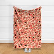 Retro Whimsy Daisy- Flower Power on Eggshell - Coral Floral- Large Scale