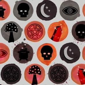 Eclectic Witch Pattern with Watercolor Circles for Halloween