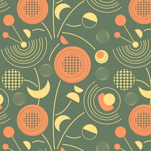 m - retro floral design - dusty orange