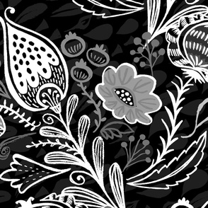 Freya Garden Floral Black and White - XL