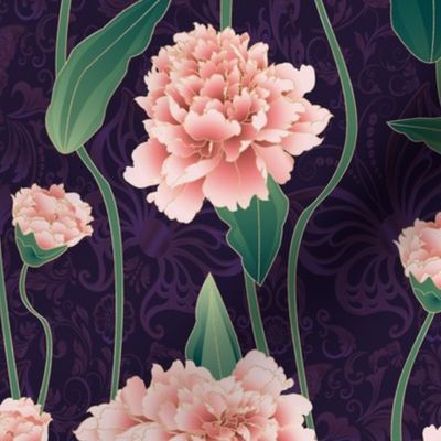 peonies art nouveau_violet