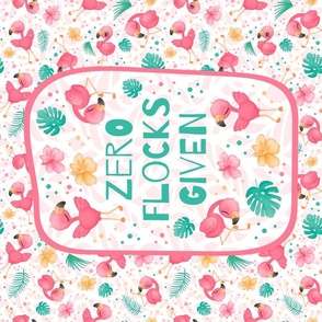 Large 27x18 Panel Zero Flocks Given Pink Flamingos and Tropical Leaves for Wall Hanging or Tea Towel