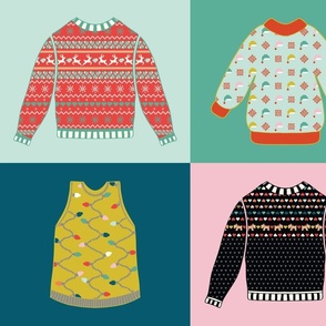 Ugly Christmas Sweaters: Christmas lights, wheaten terriers, Santa hats, reindeer
