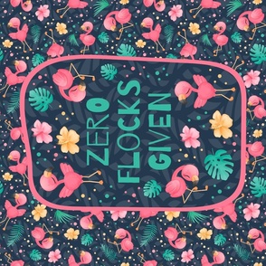 Large 27x18 Panel Zero Flocks Given Pink Flamingos and Tropical Leaves for Wall Hanging or Tea Towel