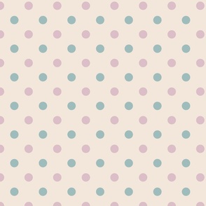 Pastel polka dots.pink.blue on cream.lge