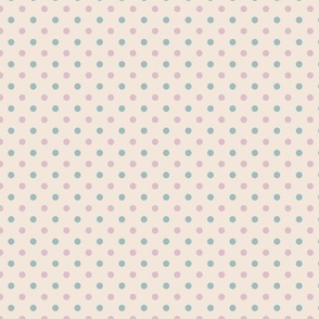 Pastel polka dots.pink.blue on cream.sml