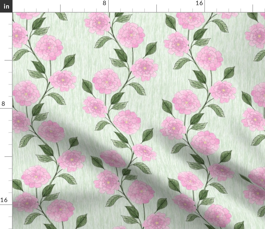 Light Pink Zinnia Stripes on Light Sage Green Texture