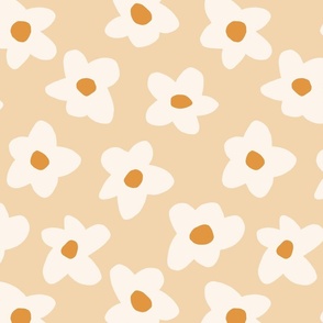 Graphic Retro Flowers Cream on Tan