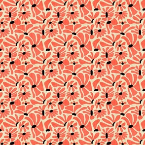 Retro Whimsy Daisy- Flower Power on Eggshell - Coral Floral- Small Scale