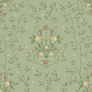 Retro Peonies & Clover Scroll by MLT Design Lab - LARGE