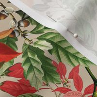 14" Fall twigs ,berries, leaves and birds, autumn fabric, 