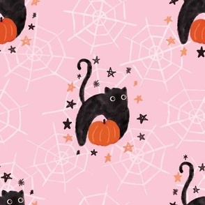 Cute Halloween Black Cat 8x8 Bubblegum Pink Whimsical Halloween