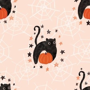 Cute Halloween Black Cat 8x8 Pink Whimsical Halloween