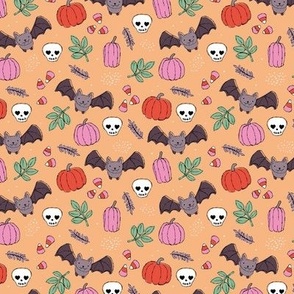 Sweet boho style halloween bats pumpkins and leaves halloween candy garden pink orange green blush SMALL