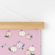 Boho fall pumpkins and flowers with vines and leaves garden halloween design soft vintage blush rose mauve girls