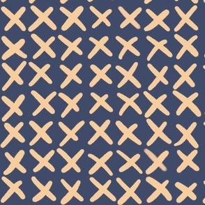 Faux jumbo cross stitch with organic textured lines in deepest navy blue and buttery cream - for 