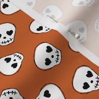 Little day of the dead love skulls halloween kids design on rust orange