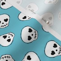 Little day of the dead love skulls halloween kids design on turquoise blue