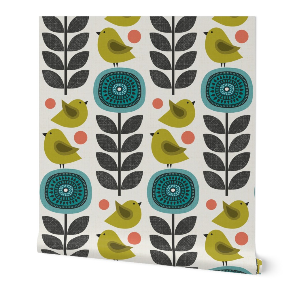 retro flowers and birds (large scale)