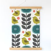 retro flowers and birds (large scale)