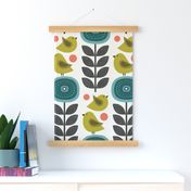 retro flowers and birds (large scale)