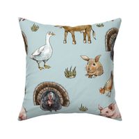 Countryside baby animals on blue