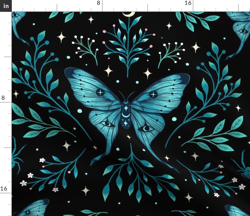 Mystical Butterfly-Turquoise-Larger Pattern-Repeating in every 20 inches
