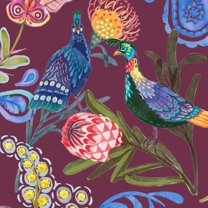 Exotic Pheasants on Deep Mauve Large Scale