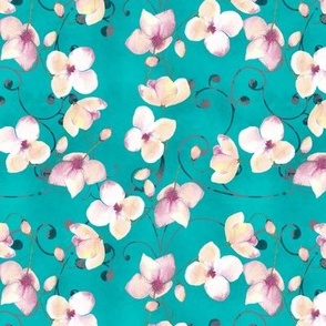 swirly orchids pink on teal