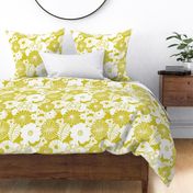 Retro Floral Drawings in Chartreuse Yellow
